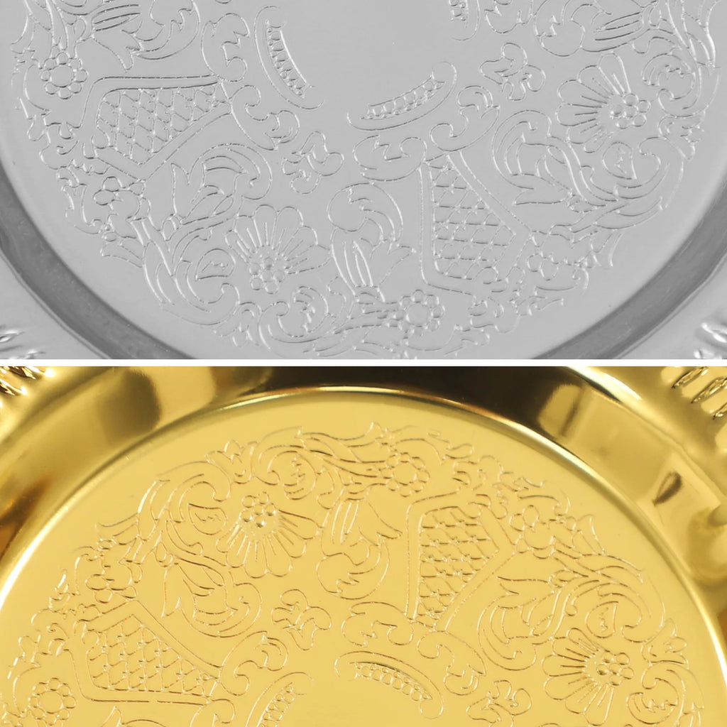 6PCS Gold/Silver Serving Tray Round Metal Snack Plate Restaurant Tray Plate Jewelry Display Tray for Birthday Wedding Banquet