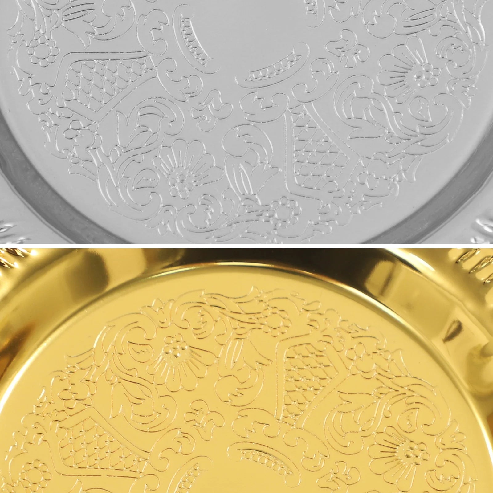 6PCS Gold/Silver Serving Tray Round Metal Snack Plate Restaurant Tray Plate Jewelry Display Tray for Birthday Wedding Banquet
