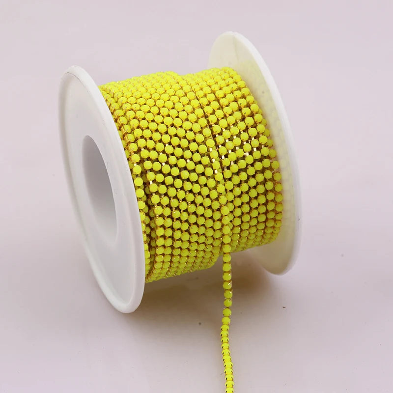 PEESOM NewSS6 2mm Sliver Bottom Rhinestone Cup Chain Sew On Colorful Acrylic Rhinestone Trim Chain Strass Banding for DIY Chain