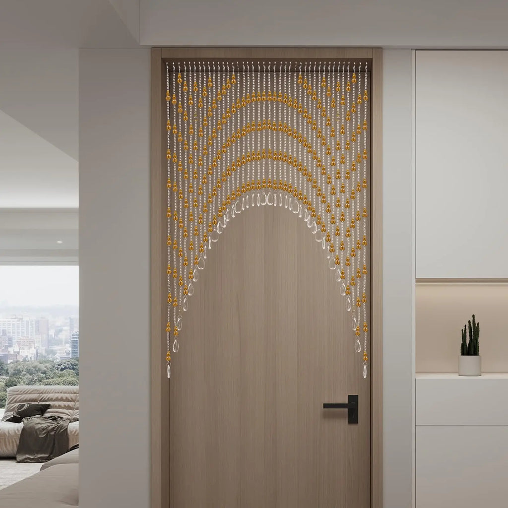 Beaded Curtains, Hanging Glass Door Beads, Self-Adhesive Valance for Doorways Crystal Strands Arched Windows, Clear Crystal Room Divider
