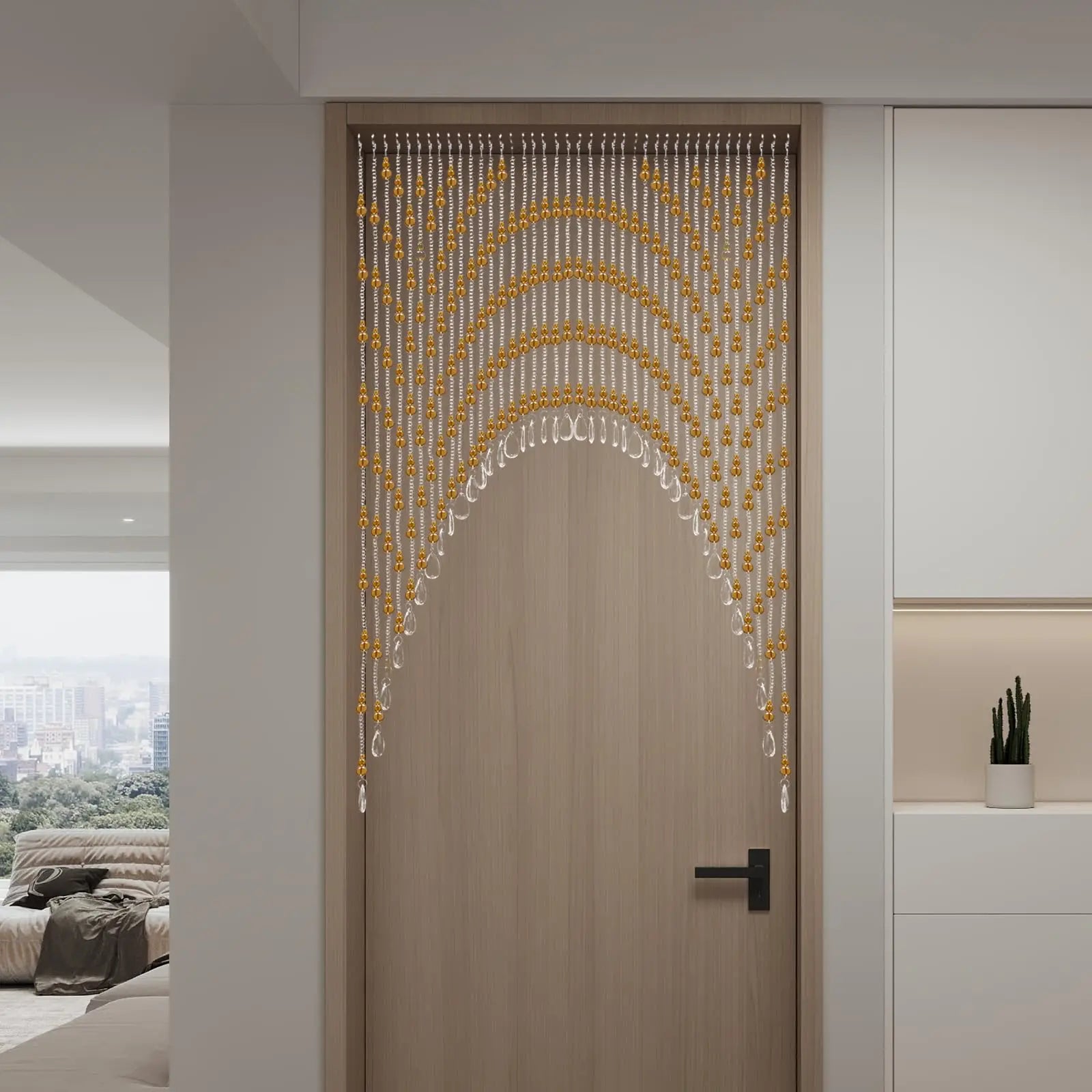 Beaded Curtains, Hanging Glass Door Beads, Self-Adhesive Valance for Doorways Crystal Strands Arched Windows, Clear Crystal Room Divider