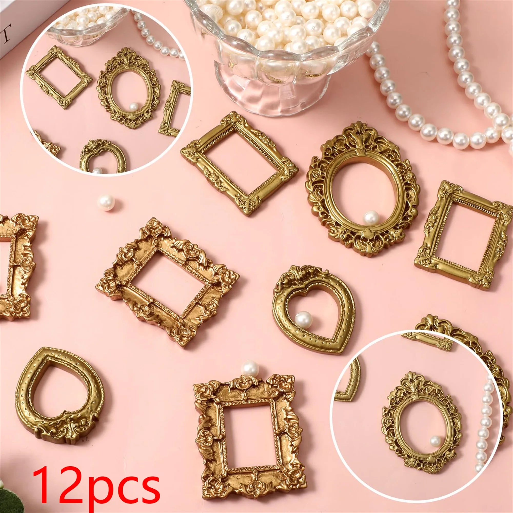 Set of 12 Mini Baroque Vintage Hanging Photo Frames for Wall Decor - Elegant Home Picture Frame Collection
