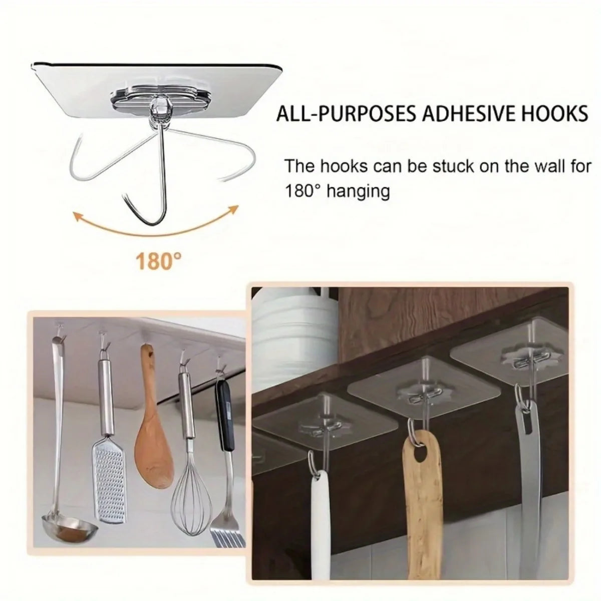 50 pcs Heavy Duty Clear Adhesive Hooks, No Residue Wall Hooks for Bathroom Kitchen, Strong Hold Space-Saving Organizers