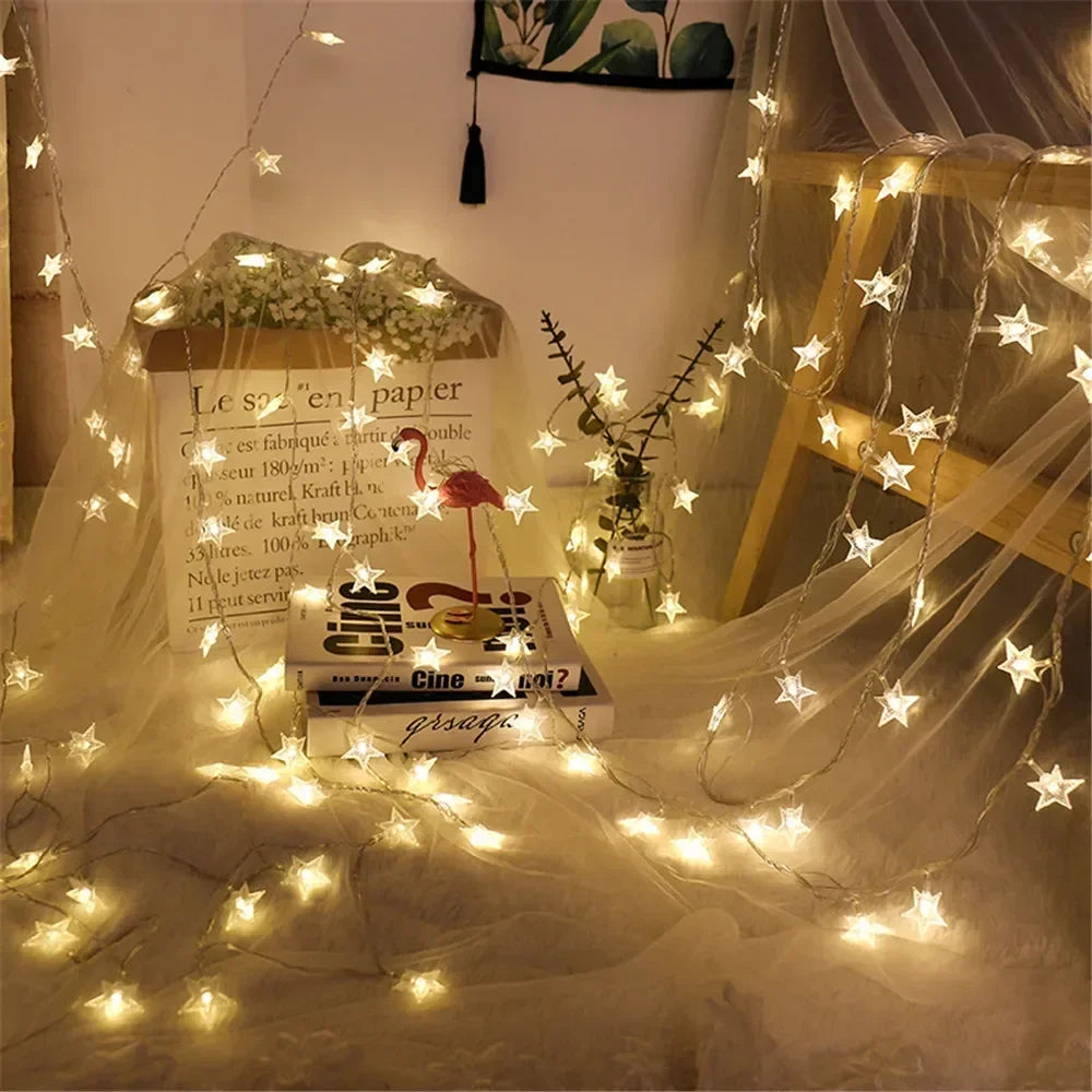Battery Power Star String Lights Led Fairy Light Christmas Garland for New Year Wedding Party Camping Home Decoration Ramadan
