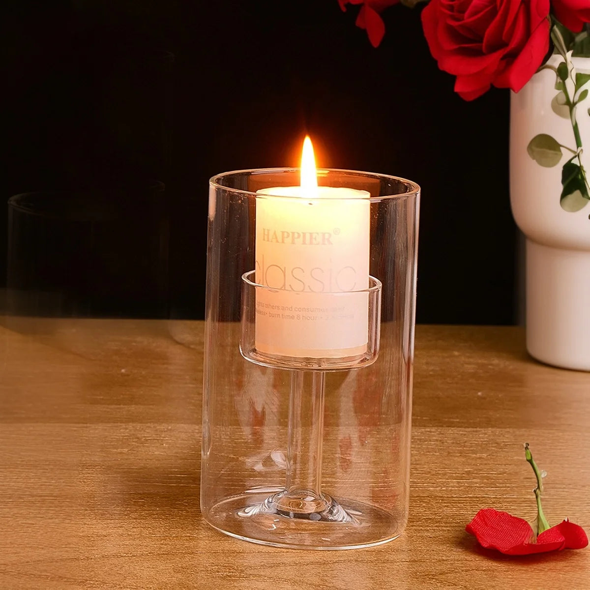 1PC, simple glass candlestick for home decoration. Made of transparent glass. Suitable for wedding and other table decorations.