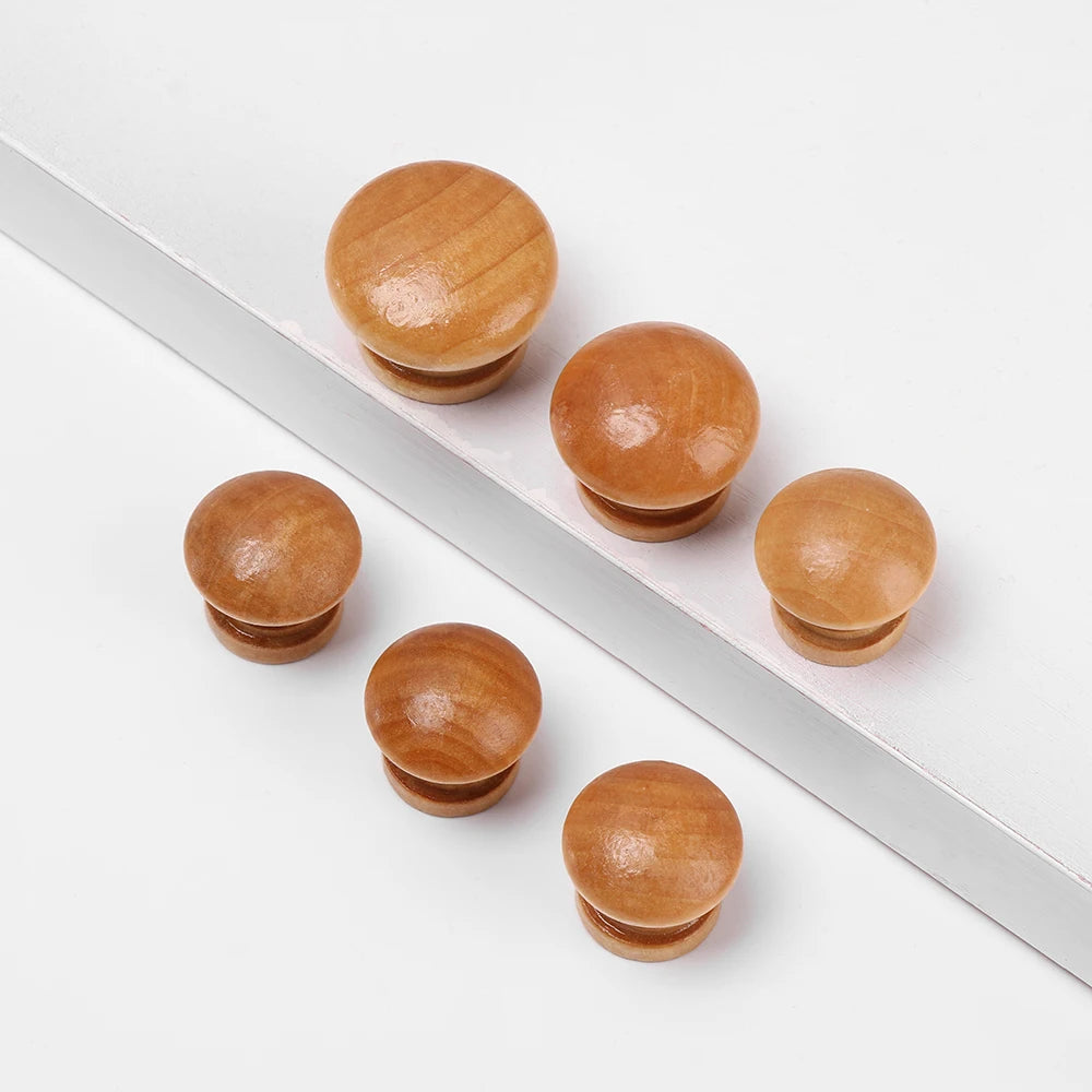 10pcs Door Handle Round Shape Natural Wooden Cabinet Knob Drawer Wardrobe Door Pull Handle Furniture Hardware