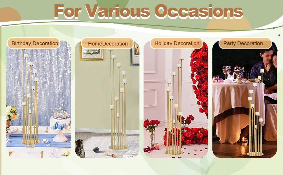 2pcs 9 Arm Candelabra Floor Candle Holders Tall Set for Wedding Gold Candelabras Candle Stand