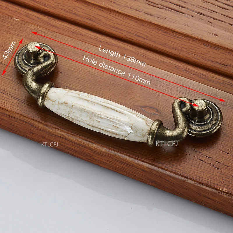 European Bronze Ceramic Cabinet Handles Zinc Alloy Drawer Knobs Wardrobe Door Handles Furniture Handle