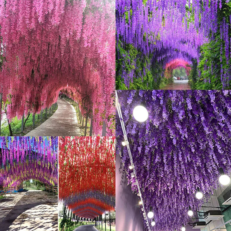 24PCS Artificial Wisteria Flowers Hanging Garland Fake Ivy Vine Flower String for Arch Wedding Party Home Room Decoration Flower