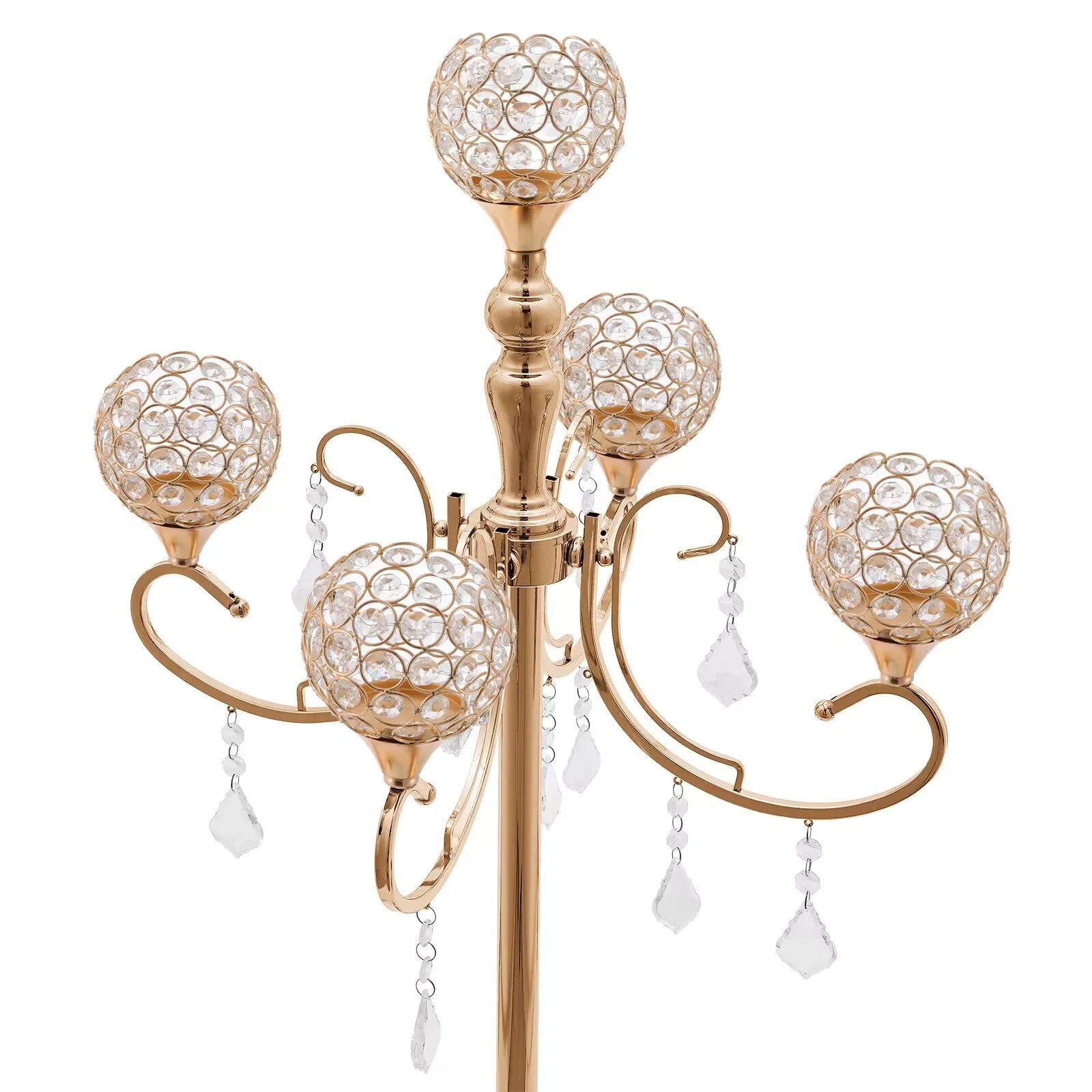 2PCS 5 Arms Crystal Candelabra Candle Holder Golden Table Centerpieces Wedding Decoration