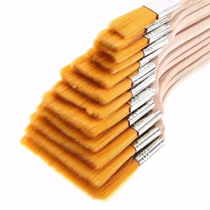 12Pcs/Set High Quality Nylon Paint Brushes With Different Sizes And Wooden Handles Ideal For Acrylic Oil And Watercolor Painting