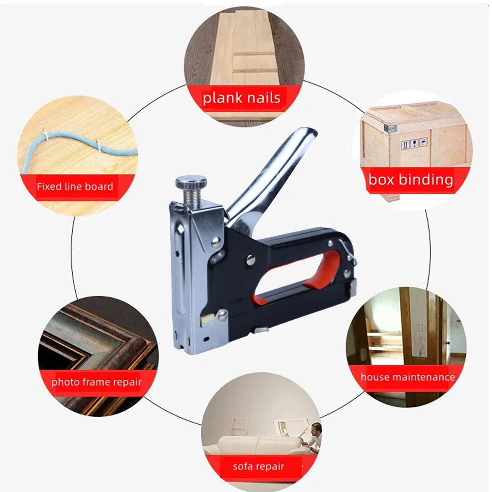 Durable 3-in-1 Multifunctional Tools, Manual, Heavy Duty and 600Pcs Staples Nail Gun for Upholstery, Fixing Material, Carpentry