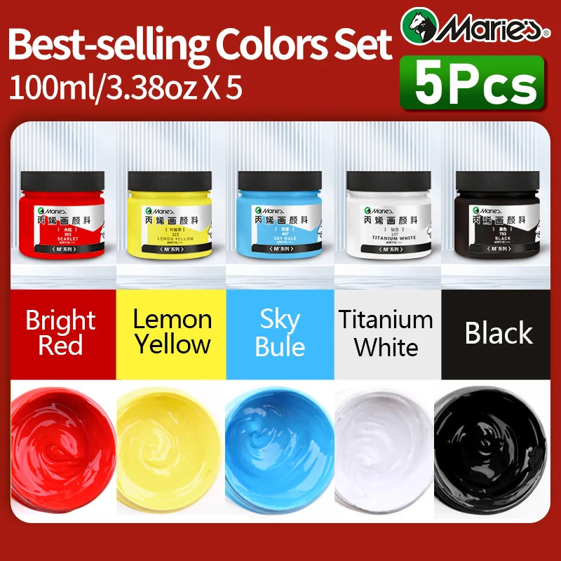 Marie's 5 Pcs Acrylic Paint Set Professional,100ml/3.38oz,High Quality Kit for Painting,Christmas Gifts for Artists,Beginners