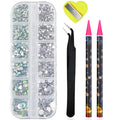 Boxed 3D Flat Back Nail Rhinestones Nail Gems Glass AB & Clear Crystal Rhinestones Kit Nail Art Charms DIY Manicure Accessories