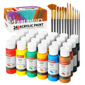 Fantastory Acrylic Paint Set - 24 Colors 2oz Each + 12 Professional Brushes, Ideal for Canvas, Glass, Wood, Ceramics & Models
