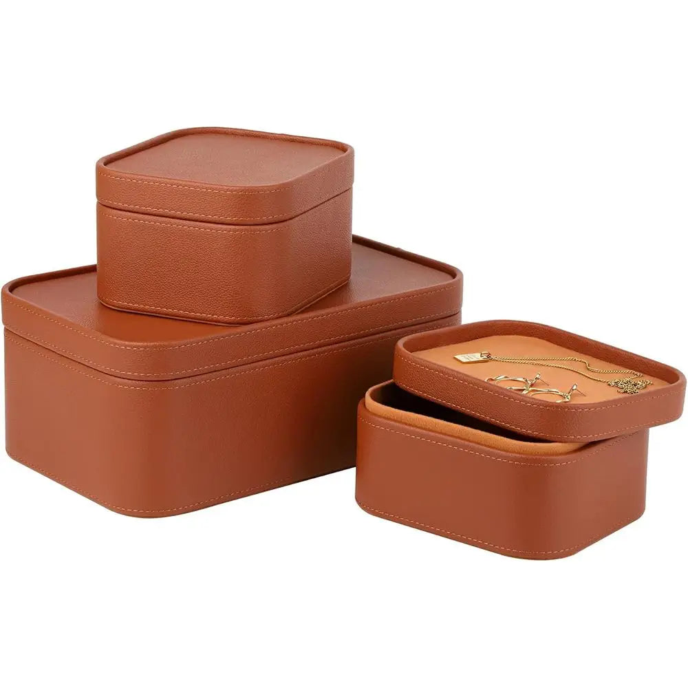Faux Leather Decorative Storage Boxes, Dust proof Storage Shelf Baskets with Lids Trays, Storage Bins Memory Box Organizer for H