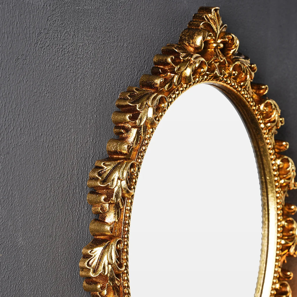 1PC, resin material, golden oval wall decoration, room decoration hanging mirror, suitable for bedroom decor wall decoration