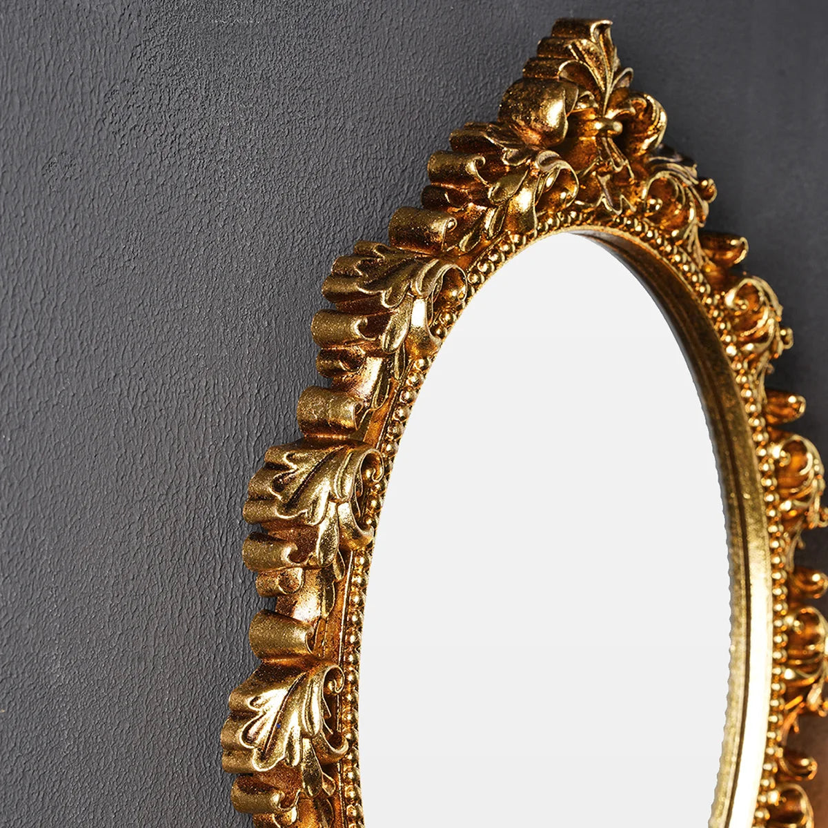 1PC, resin material, golden oval wall decoration, room decoration hanging mirror, suitable for bedroom decor wall decoration