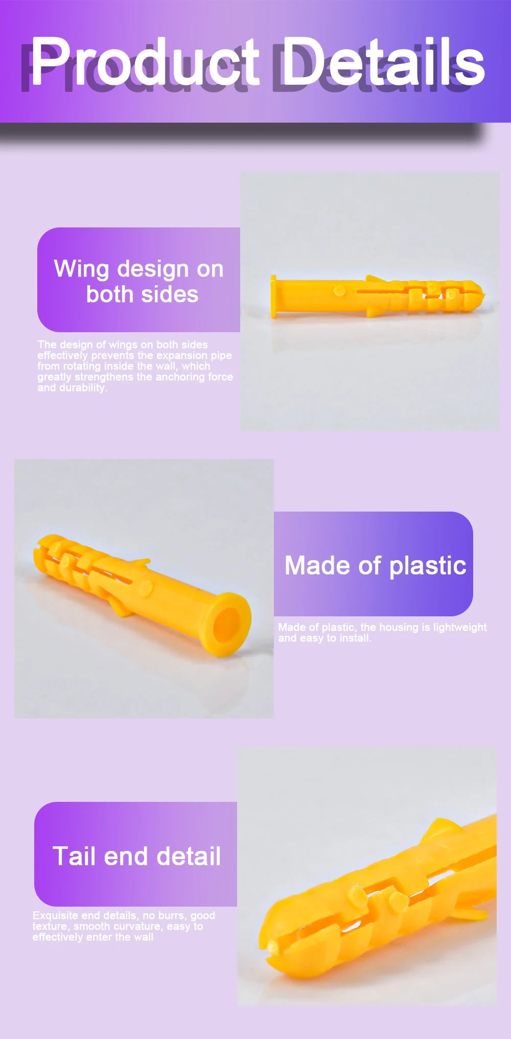 25pieces Plastic Expansion Tube Ribbed Plastic Anchors M6 M8 M10 Expansion Pipe Wall Plug Frame Fixed Tube For Selftapping Screw