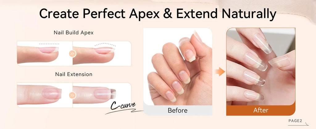 Builder Nail Gel, 7-in-One Clear Builder for Nails, LED Lamp Cured Rubber Base Gel Polish Coat Strengthener Thickening Extension