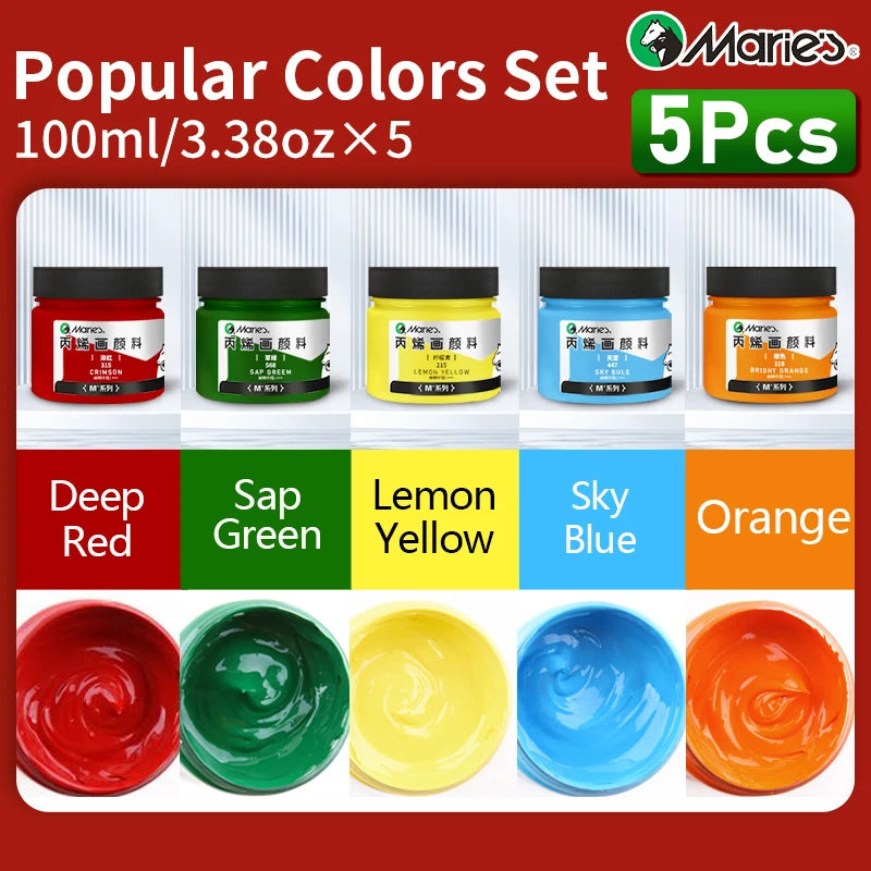 Marie's 5 Pcs Acrylic Paint Set Professional,100ml/3.38oz,High Quality Kit for Painting,Christmas Gifts for Artists,Beginners