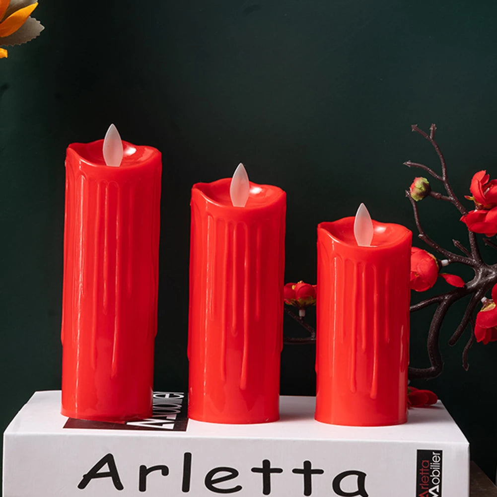 Flameless LED Candle Creative Red Auto Swing Flameless Candle Home Festival Halloween Christmas Party Decor Candle Light