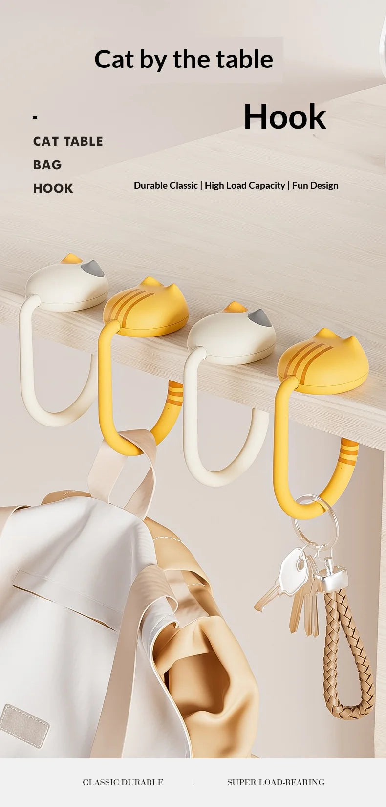 Cat Backpack Hook Desk Edge Hook Dormitory Gadget New Model with No Drilling Holes for Primary School Student Desk Side Hook.