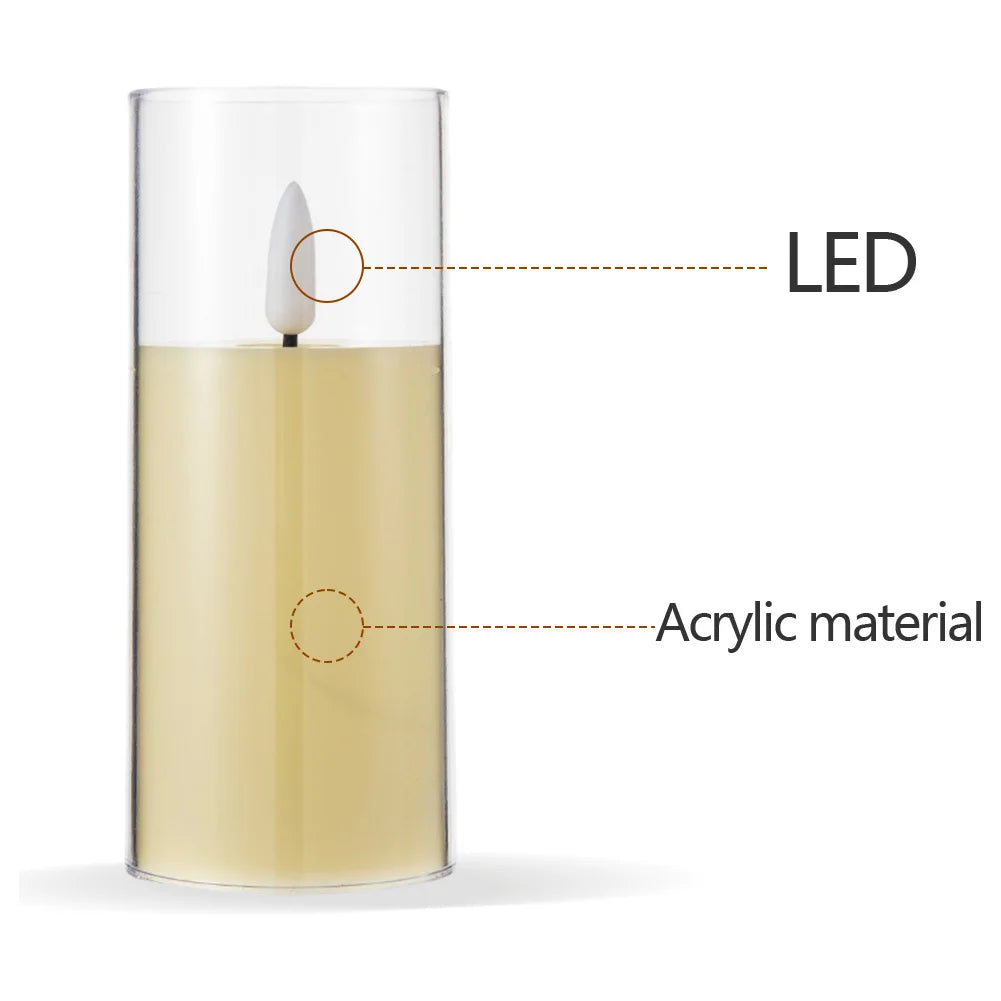 Artificial LED Flameless Candles with Batteries Acrylic Glass Flickering Pillar Tealight Candle for Festival Wedding Home Party