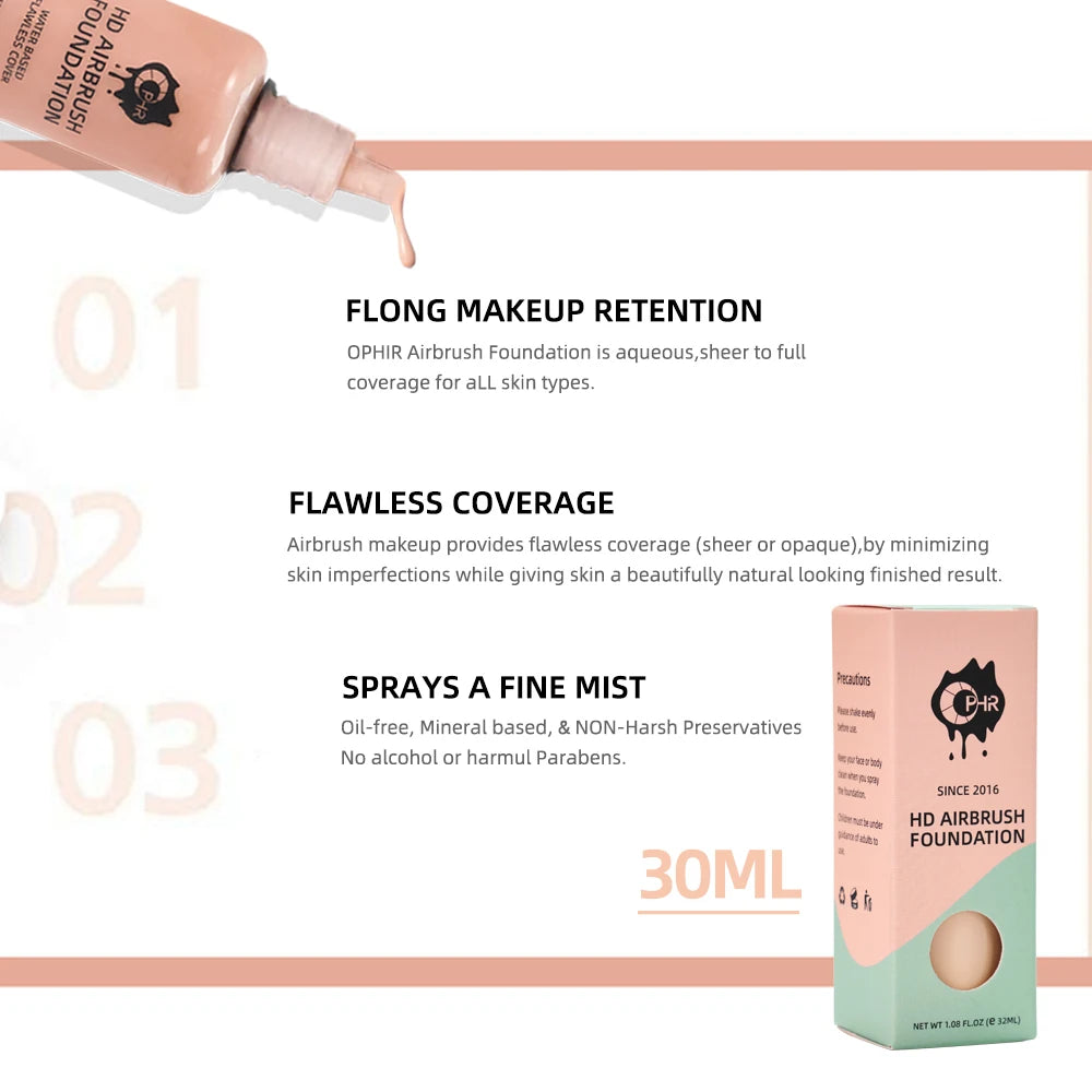 OPHIR Professional Airbrush Foundation 30ml/Bottle  7 Colors for Choose Spray Air Makeup Foundation for Airbrush Kit TA007