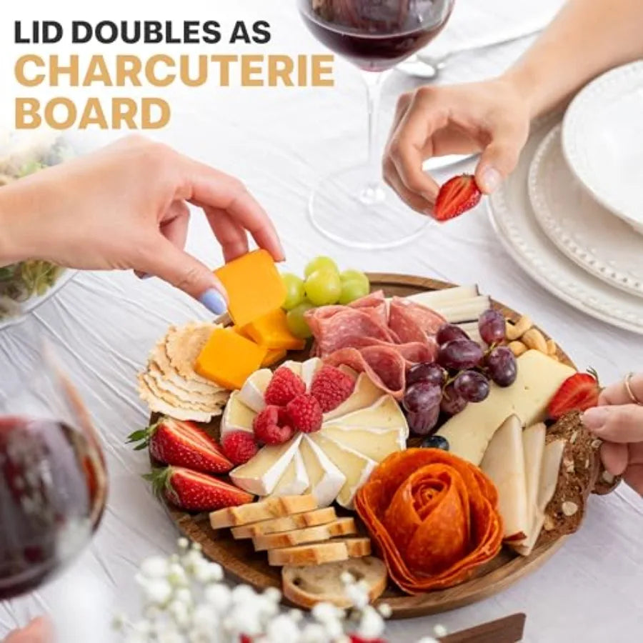 Large Glass Salad Bowl with Lid Set 5.7 L Decorative Glass Mixing Bowl Trifle and Serving Bowls with Lids as Cheese Charcuterie