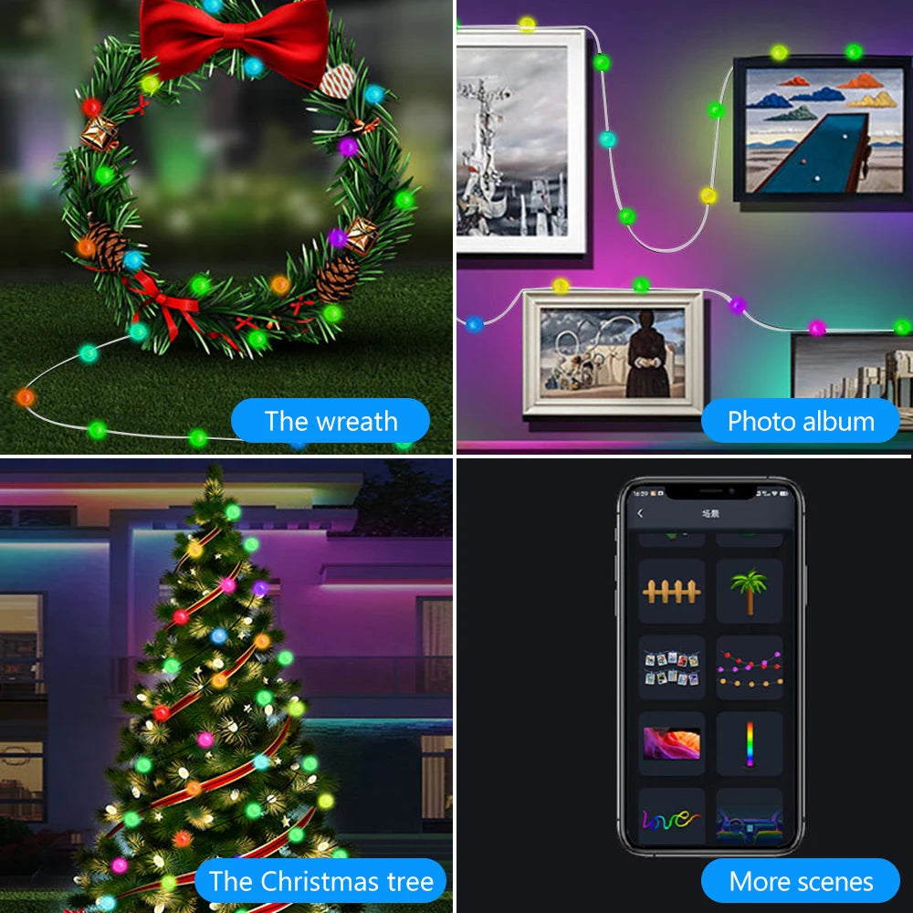 RGB Color Changing Globe String Lights 33ft Smart APP Control Fairy String Hanging Lights For Indoor Outdoor Party Christmas