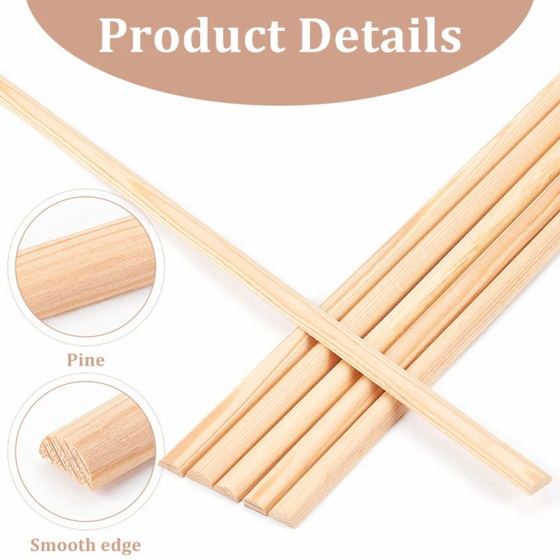 30Pcs Half Round Wood Sticks 13.8x0.3 inch Unfinished Wooden Dowels Strips 3.5mm Thick Wooden Round Dowel Rods Natural Wood
