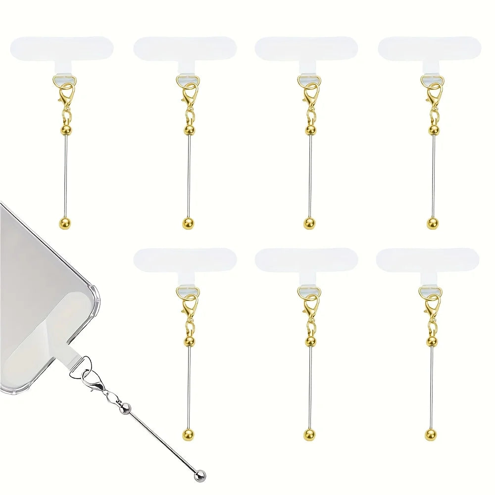 Creative Mobile Chain Small Lobster Clip Decoration Blank Bead Rod Keychain (Golden And Silvery), Transparent Dividers And Beads