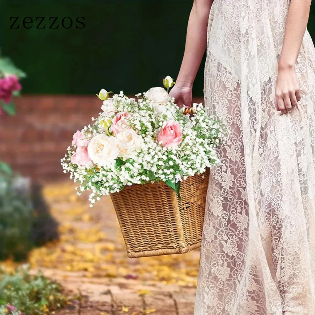 Zezzos 100 Pcs Baby's Breath Artificial Flowers, Fake Baby's Breath Flowers Artificial Bulk White Gypsophila Bouquets Real Touch