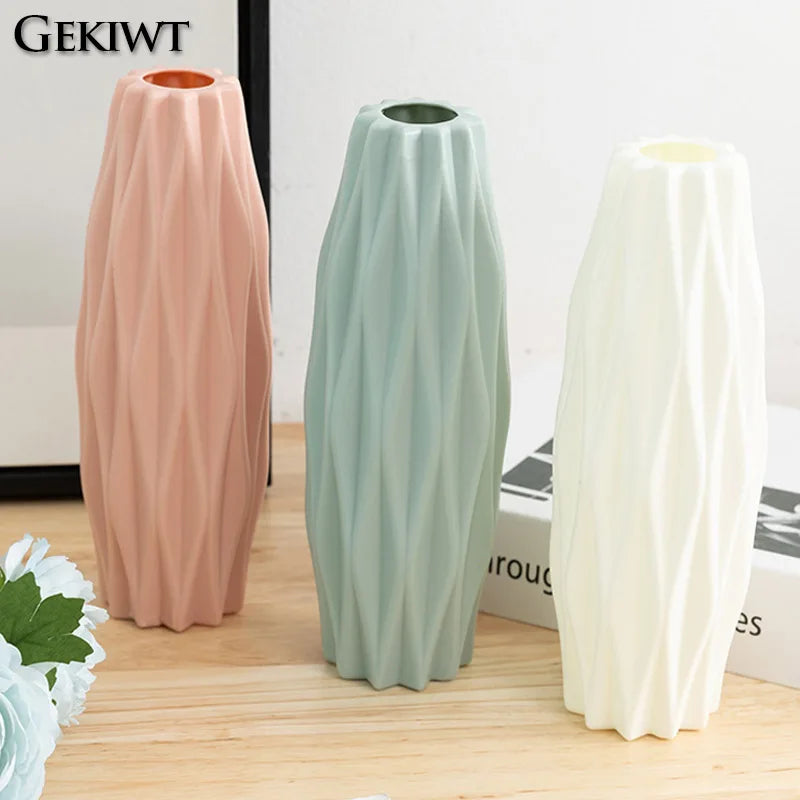 Diamond Pattern Plastic Smooth Vase Plants Basket Nordic Wedding Decorative Dining Durable for Living Room Bedroom Home Decora