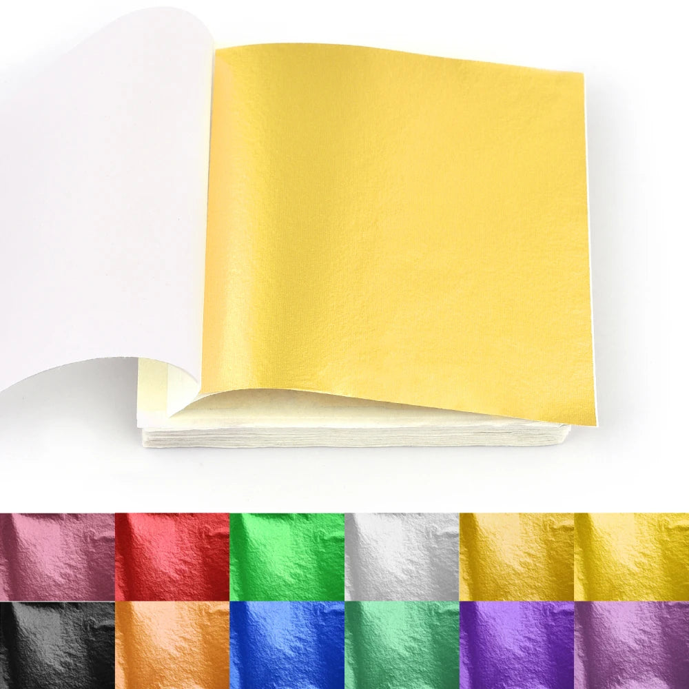 100pcs Imitation Gold Silver Foil Paper Leaf Gilding DIY Art Craft Paper Birthday Party Wedding Cake Dessert Decorations