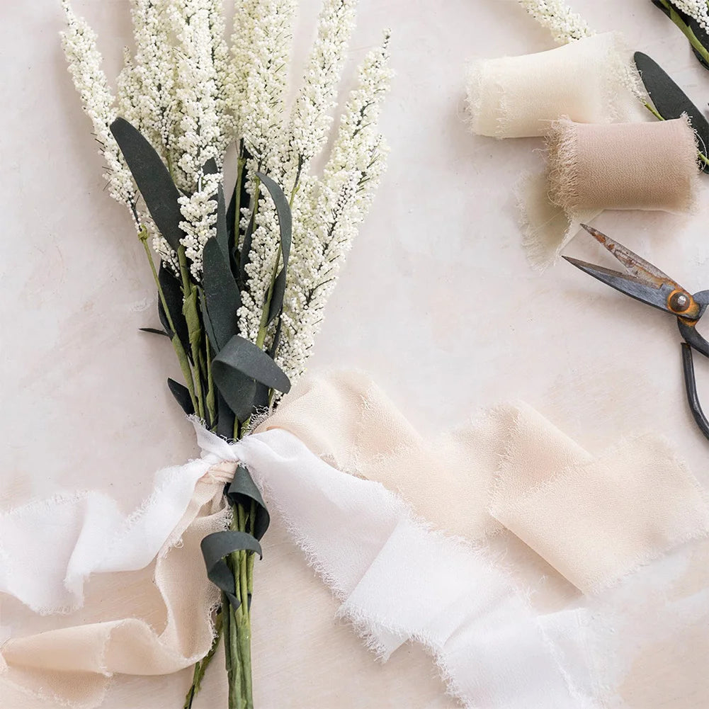 3 Roll Chiffon Silk Ribbon Wear Resist Frayed Edge Ribbon Silk-Like Soft Ribbon for Wedding Invitation Bouquet Wrapping