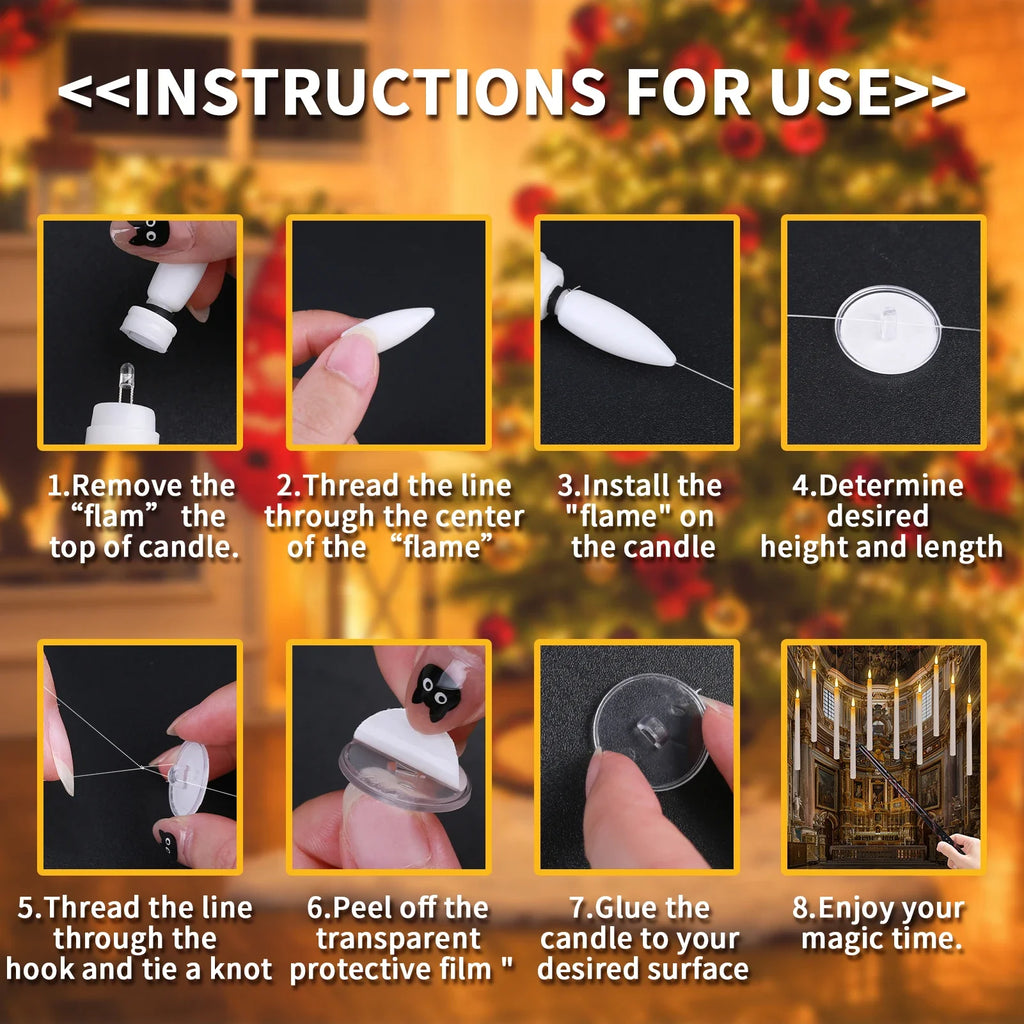 Flameless Taper Floating Candles with Magic Wand Remote Timer Flickering LED Hanging Christmas Halloween Decorations(12 Pack)