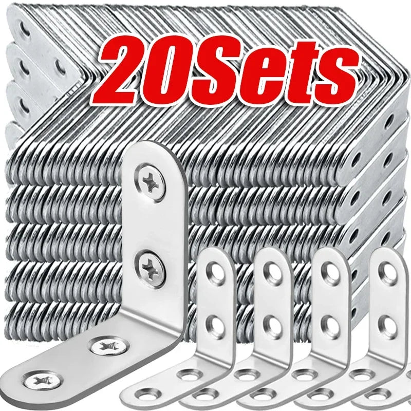 20-1pcs L Shaped Corner Brace Stainless Steel Joint Bracket 90 Degree Connector Fastener Furniture Shelves Cabinet Support Frame