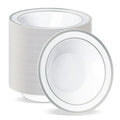 100 Pack 12 oz Plastic Disposable Soup Bowls, White Dessert Bowls with Silver Rim, Heavyduty Salad Bowl for Party, Wedding, Chri