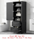 Freestanding Tall Bathroom Storage Cabinet with 2 Drawers and Adjustable Shelf, MDF Board with Painted Finish, Black
