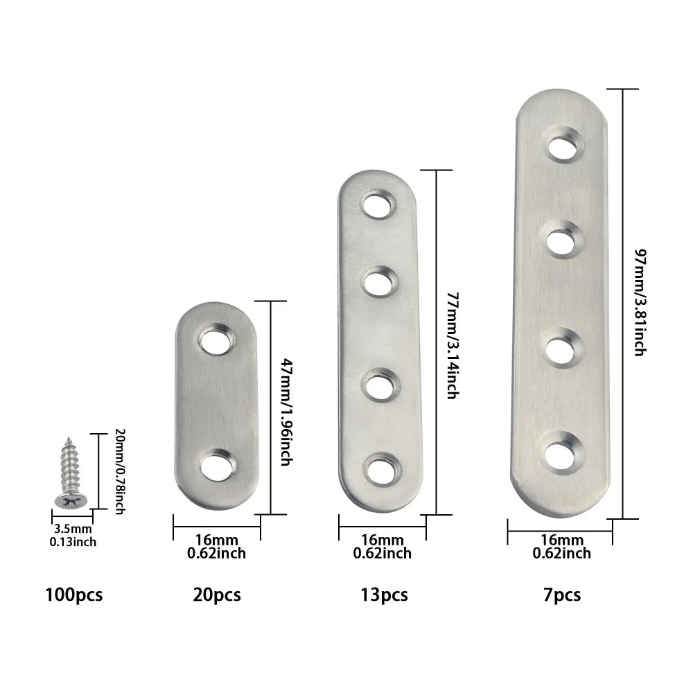 5 Pcs Stainless Steel Flat Metal Fixing Corner Brace Bracket, (Silver)16size for Furniture, Wood, Shelves, Cabinet