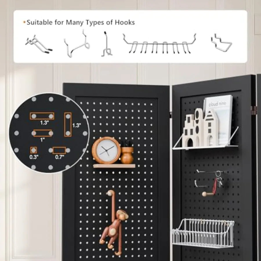 Freestanding Pegboard with Support Feet 5 FT Wood Room Divider Display Board Organizer Folding Privacy Screen Partition Space S