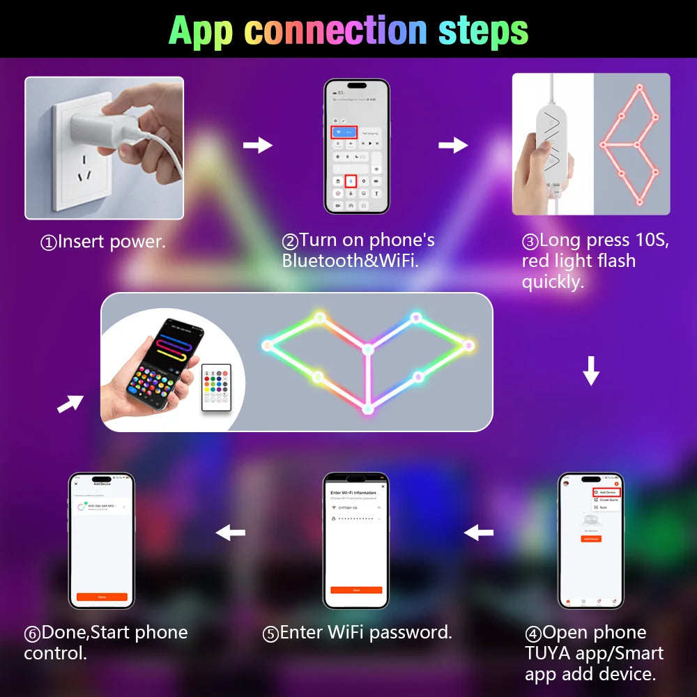 Wiscolor LED RGB Smart Wall Light DIY Atmosphere Night Light Game Room TV Backlight Decorative Wall Light Bar Music Rhythm APP