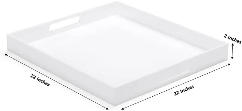 Modern Acrylic Ottoman Tray with Handles, 22x22 Inch Oversized Serving Organizer for Living Room, Bedroom, Kitchen