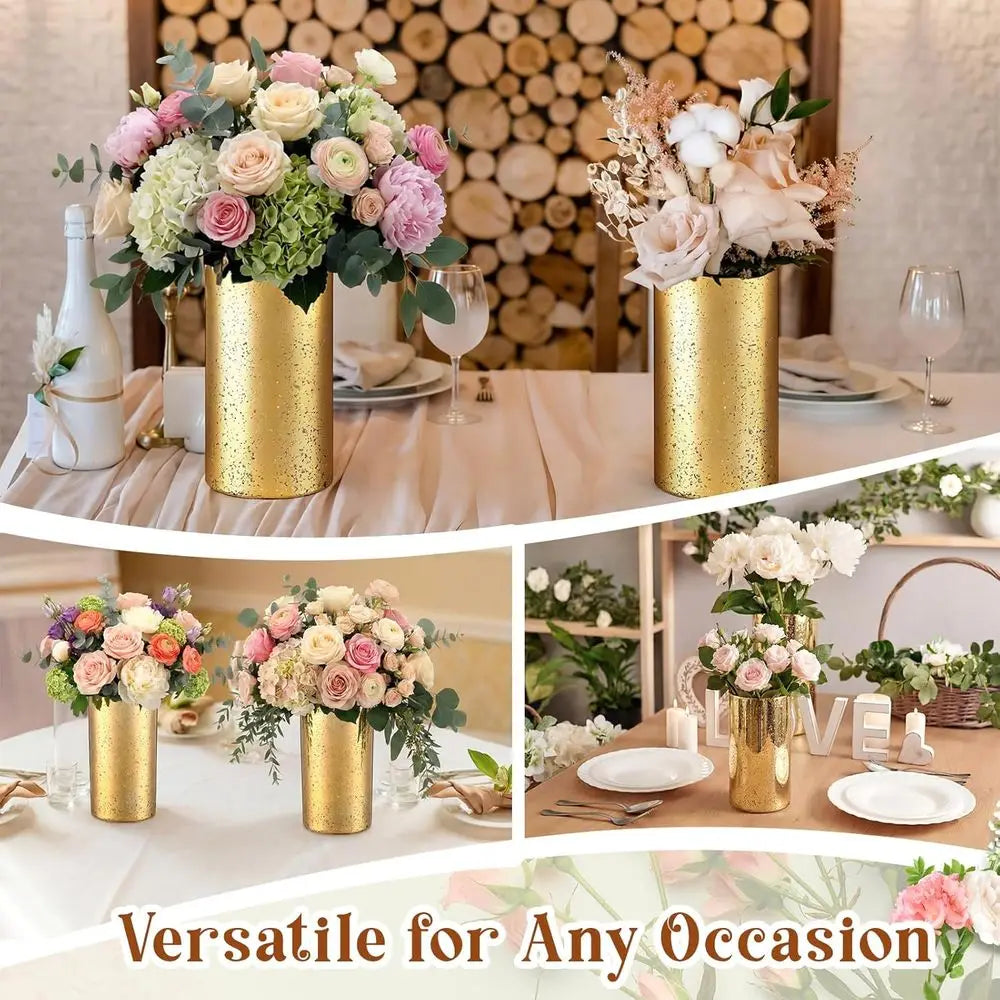 6 Gold Cylinder Vases Set of 20 - Mercury Glass Style for Centerpiece, Candle Holders, Home & Wedding Decor