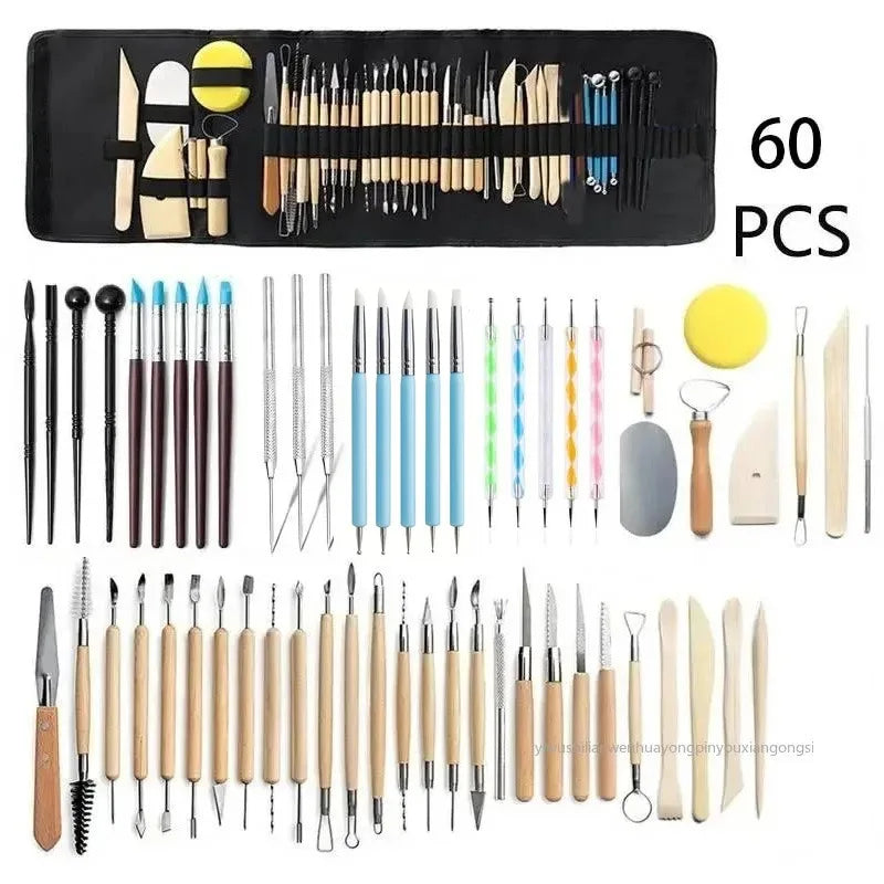 Professional Pottery Clay Sculpting Tools Set 61Pcs Modeling Stick Ceramic Tools Smoothing Wax Carving Ceramic Polymer Art Tools