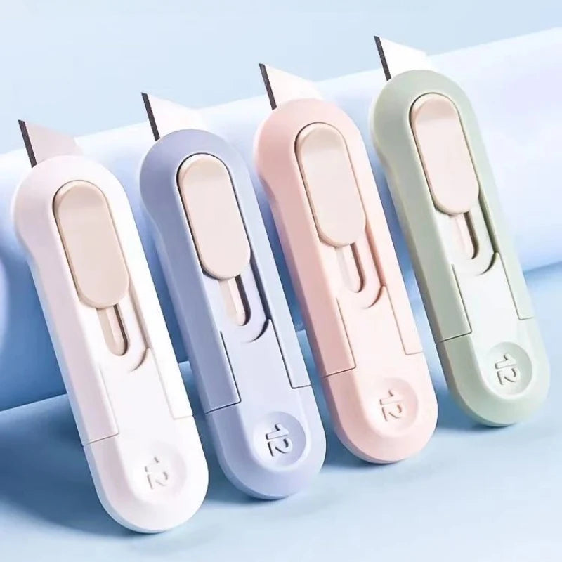 4 Colors Portable Mini Paper Cutting Box Opener Pocket Portable Small Paper Cutting Knife Wallpaper Knife Stationery Unboxing
