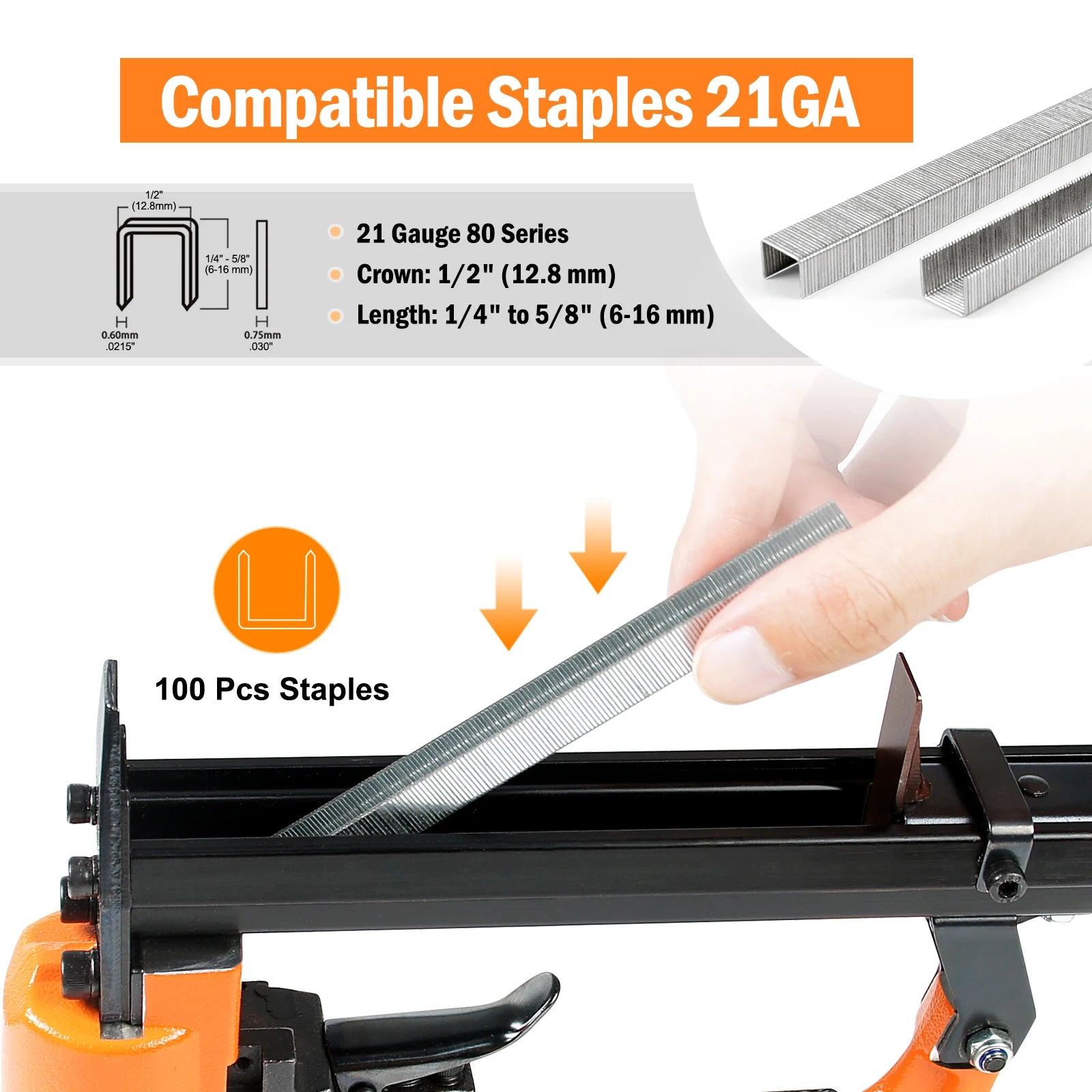 KAMSIN KN8016 Pneumatic Upholstery Stapler, 21GA, 80 Type, 1/2 Crown, Air Furniture Stapler, Fine Wire Staple Gun