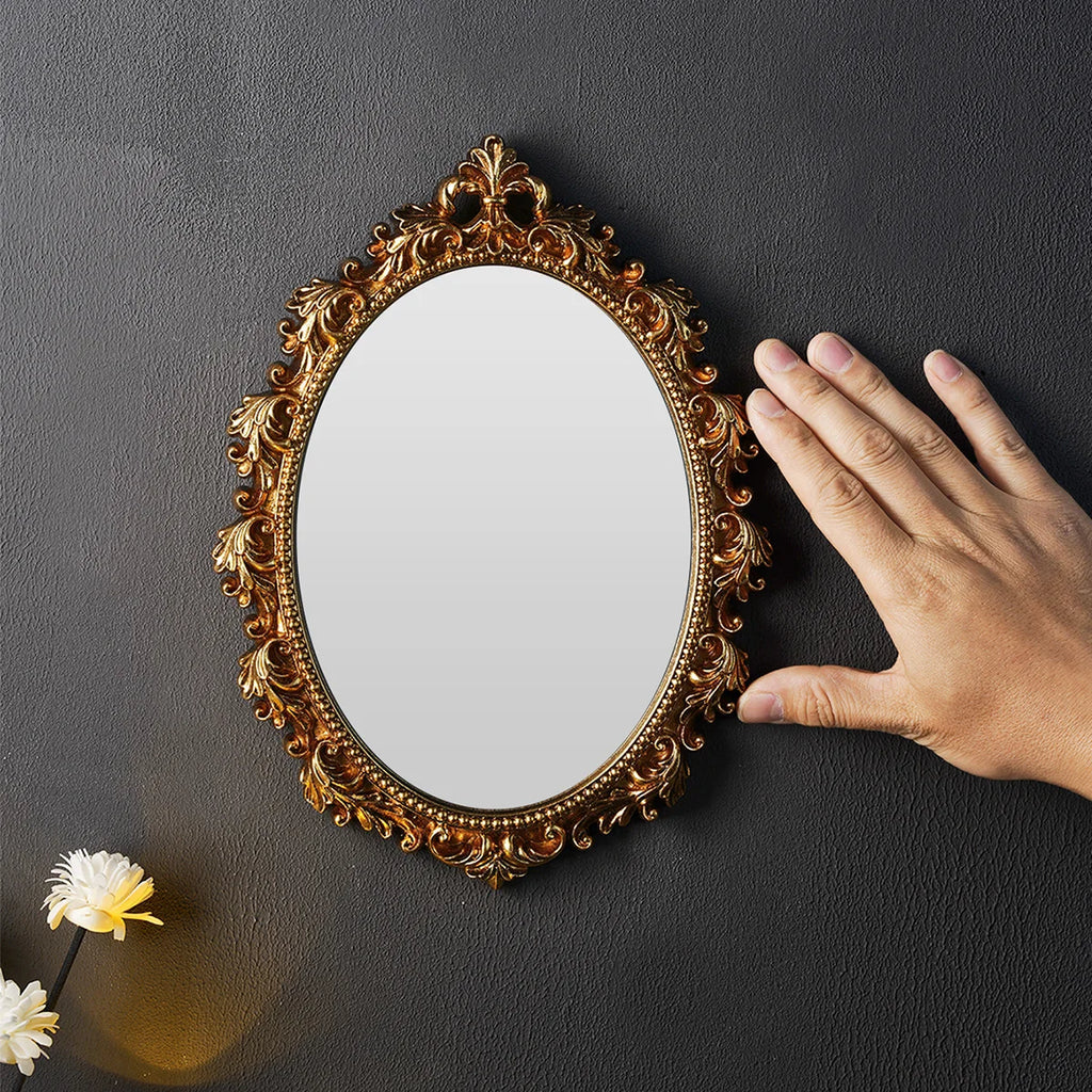 1PC, resin material, golden oval wall decoration, room decoration hanging mirror, suitable for bedroom decor wall decoration